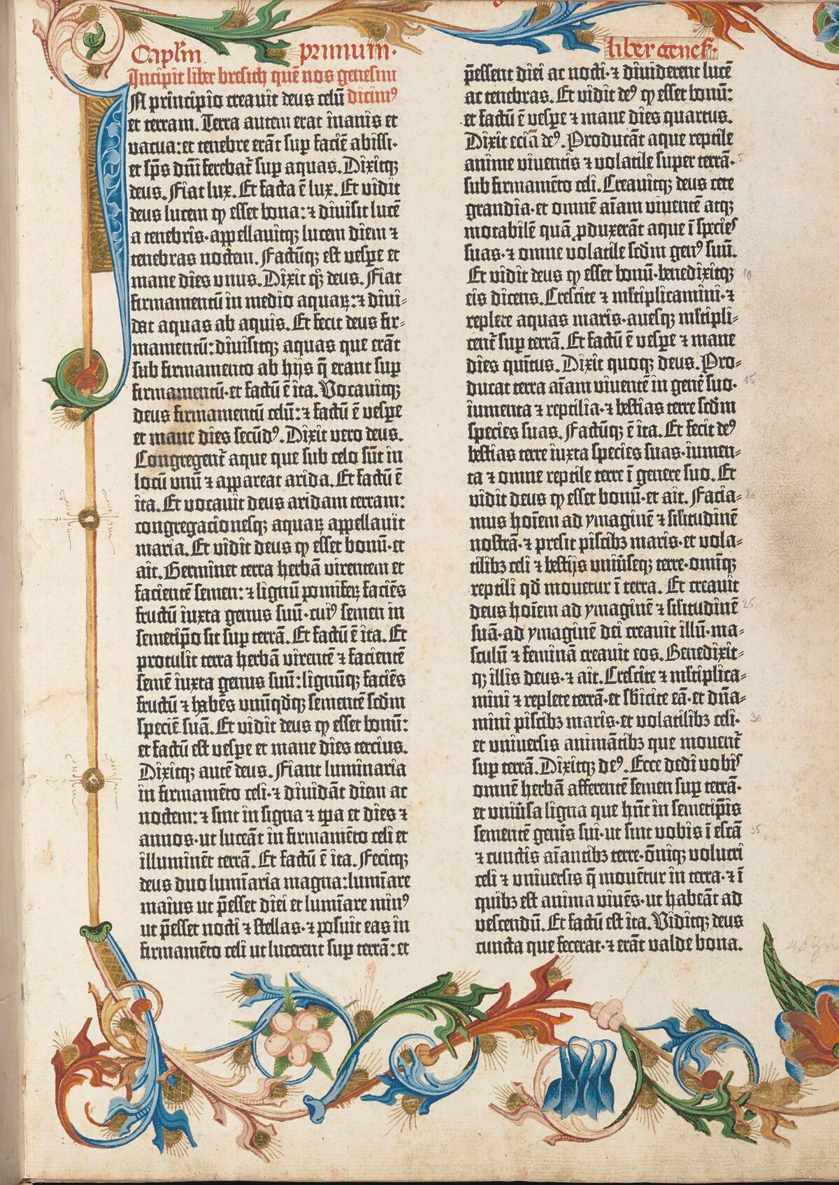 Illuminated opening page of Genesis in the Gutenberg Bible